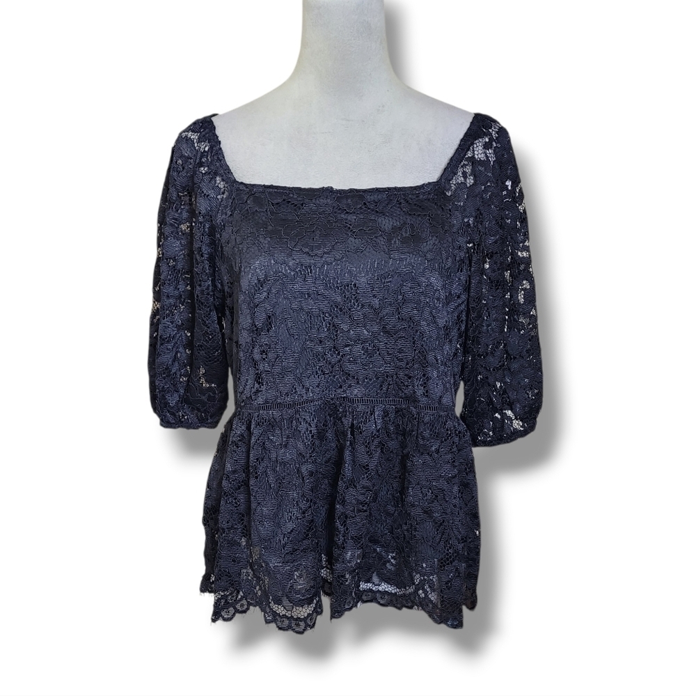 Nanette Lepore Black Lace Sheer Sleeve Blouse Women's M NWT